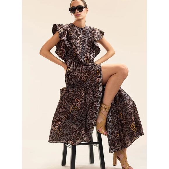 Cynthia Rowley Malta Kaftan Leopard Maxi Dress Size Medium NWT - Picture 4 of 16